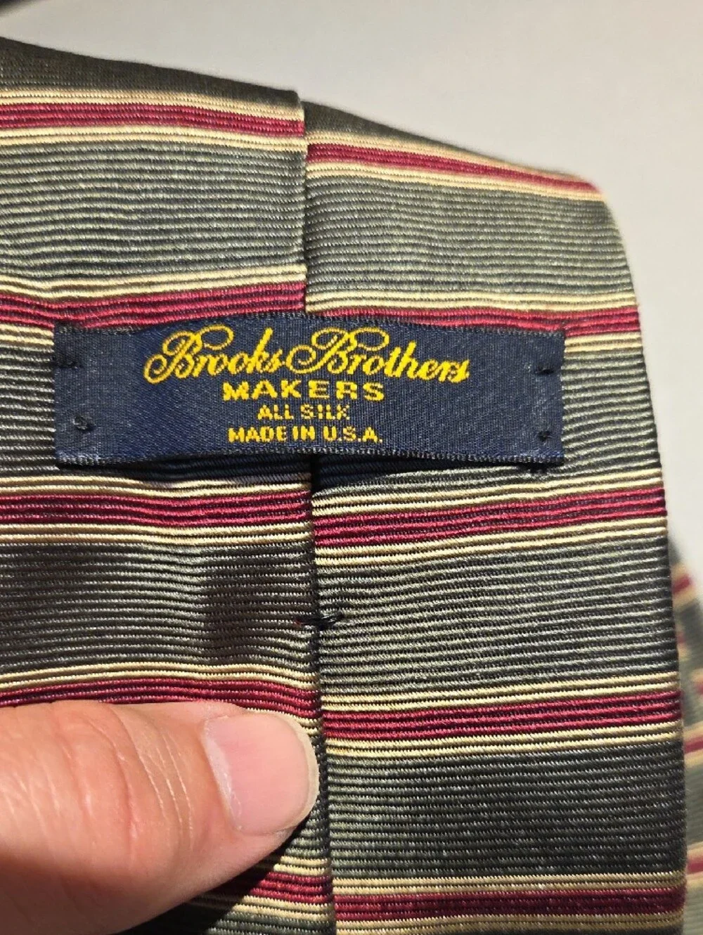 Brooks Brothers Green Tie with Burgundy and Gold Stripes